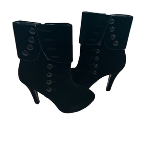 NIB Black Velvet Button Cuff Platform Ankle Boots, High Heel Booties